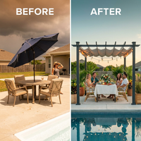10'X12' Retractable Pergola, Outdoor Pergolas for Patio Covers for Shade and Rain, Aluminum Pergola Canopy Gazebo for Backyard, Deck, Garden — Before & After