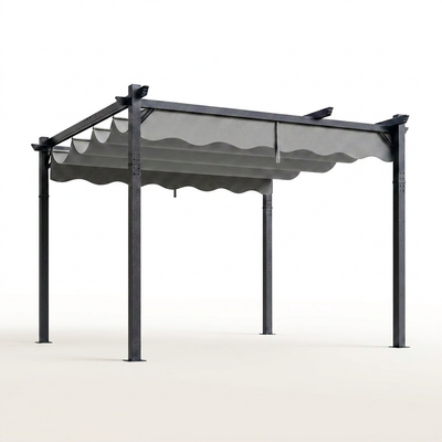 Outdoor Pergola Built for Shade and Weather Protection, 10x12 Retractable Canopy, Aluminum Frame, Garden Gazebo