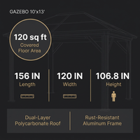 12'X10' Hardtop Gazebo, Aluminum Permanent Pavilion with Polycarbonate Double Roof, Removable Curtains & Mosquito Netting for Patio, Garden, Lawn, Upgrade Your Outdoors (Brown, 12'X10') — Results & Stats