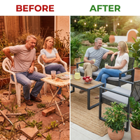 4-Piece Wicker Patio Conversation Set with Cushion, Outdoor Patio Furniture Set with Wood Table Top-Grey Cushions — Before & After