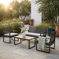 4-Piece Wicker Patio Conversation Set with Cushion, Outdoor Patio Furniture Set with Wood Table Top-Grey Cushions — Studio Shot
