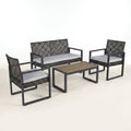 Wicker Patio Furniture Set Built to Last Outdoors, 4 Piece Conversation Set, Acacia Wood Table, Grey Cushions