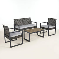 4-Piece Wicker Patio Conversation Set with Cushion, Outdoor Patio Furniture Set with Wood Table Top-Grey Cushions — Studio Shot