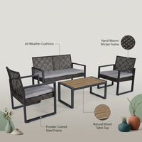 4-Piece Wicker Patio Conversation Set with Cushion, Outdoor Patio Furniture Set with Wood Table Top-Grey Cushions — infographic