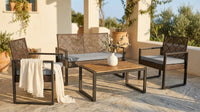4-Piece Wicker Patio Conversation Set with Cushion, Outdoor Patio Furniture Set with Wood Table Top-Grey Cushions — Lifestyle