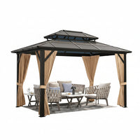 Hardtop Gazebo Built for Year-Round Use, 12x10 Aluminum Frame, Polycarbonate Double Roof, Removable Curtains