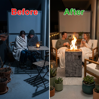 Outdoor Propane Fire Pit, 30000 BTU Column Propane Fire Pit, Wood-Look Surface — Before & After