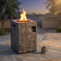 Outdoor Propane Fire Pit, 30000 BTU Column Propane Fire Pit, Wood-Look Surface — Studio Shot