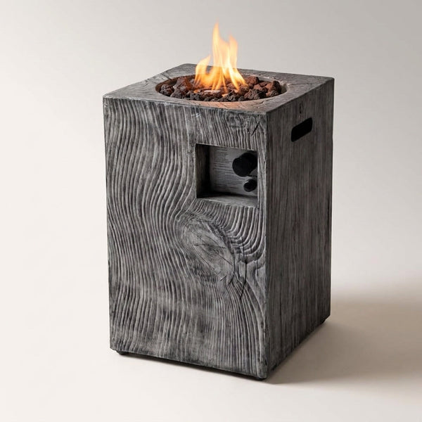 Outdoor Propane Fire Pit, 30000 BTU Column Propane Fire Pit, Wood-Look Surface — Studio Shot