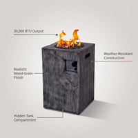 Outdoor Propane Fire Pit, 30000 BTU Column Propane Fire Pit, Wood-Look Surface — infographic
