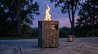 Outdoor Propane Fire Pit, 30000 BTU Column Propane Fire Pit, Wood-Look Surface — Lifestyle