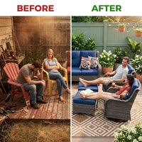 Patio Furniture Set 6-Piece Outdoor Patio Conversation Set with Blue Cushions Lawn Furniture — Before & After