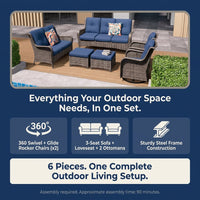 Patio Furniture Set 6-Piece Outdoor Patio Conversation Set with Blue Cushions Lawn Furniture — Results & Stats