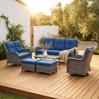 Patio Furniture Set 6-Piece Outdoor Patio Conversation Set with Blue Cushions Lawn Furniture — Studio Shot