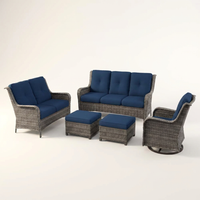 Patio Furniture Set 6-Piece Outdoor Patio Conversation Set with Blue Cushions Lawn Furniture — Studio Shot