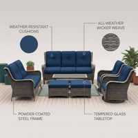 Patio Furniture Set 6-Piece Outdoor Patio Conversation Set with Blue Cushions Lawn Furniture — infographic