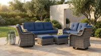 Patio Furniture Set 6-Piece Outdoor Patio Conversation Set with Blue Cushions Lawn Furniture — Lifestyle