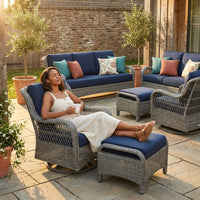 Patio Furniture Set 6-Piece Outdoor Patio Conversation Set with Blue Cushions Lawn Furniture — Lifestyle