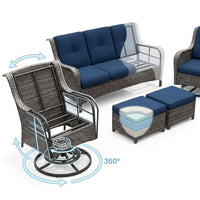 Patio Furniture Set 6-Piece Outdoor Patio Conversation Set with Blue Cushions Lawn Furniture — How It Works