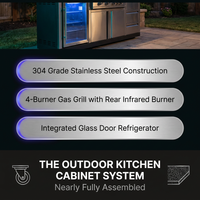 Premium 70" Black Stainless Steel Outdoor Kitchen Island with Refrigerator + 32"W 4-Burner BBQ Grill with Rear Burner — Results & Stats
