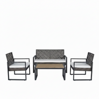 Wicker Patio Furniture Set Built to Last Outdoors, 4 Piece Conversation Set, Acacia Wood Table, Grey Cushions