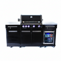 Outdoor Kitchen Island Built for Premium Grilling, 70" Black Stainless Steel, Refrigerator, 4-Burner BBQ