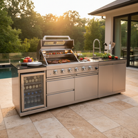 Outdoor Kitchen Island Built for Complete Cooking, 104" Length, Gas Grill & Sink, Compact Refrigerator