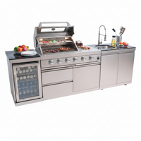 Outdoor Kitchen Island Built for Complete Cooking, 104" Length, Gas Grill & Sink, Compact Refrigerator